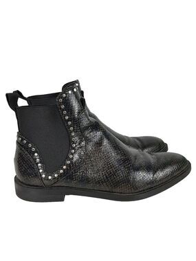 Zara Women Size 9.5 Snakeskin Print Faux Leather Studded Chelsea Ankle Boots